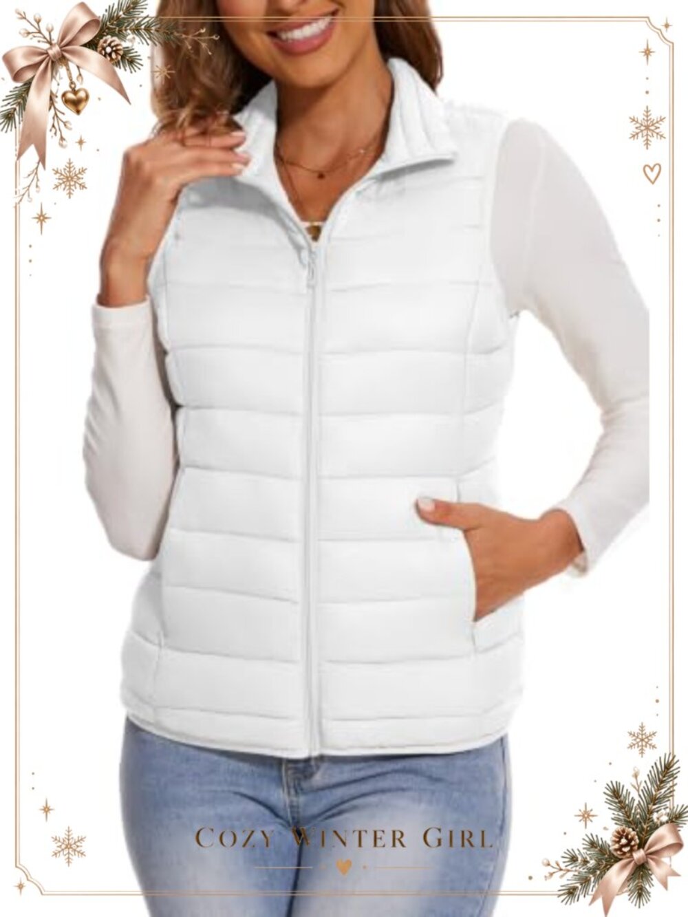 SMENG Women's Puffer Vest Sleeveless Quilted Zip Pockets Winter Outerwear